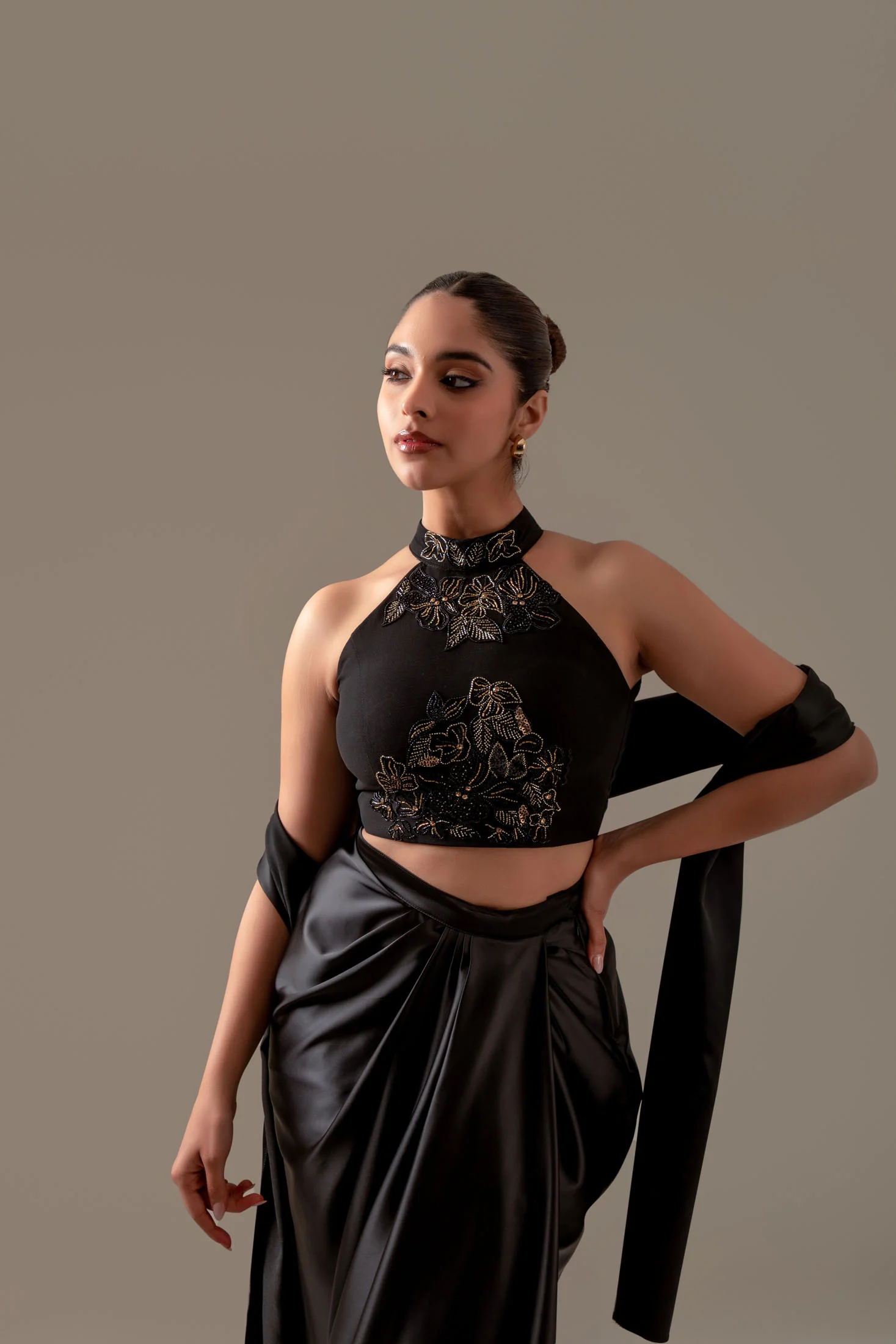 Black Draped Skirt Set - Image 11