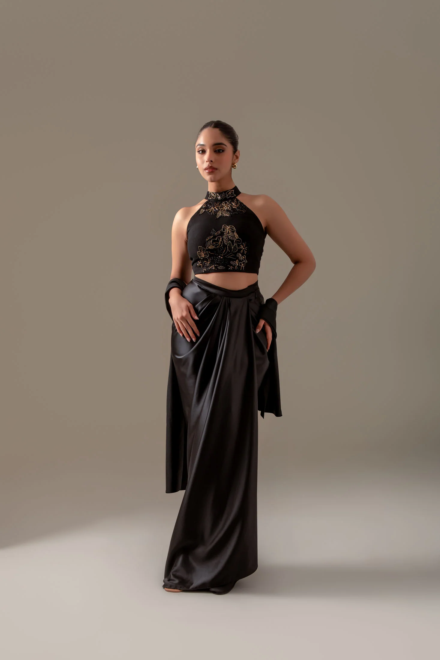 Black Draped Skirt Set - Image 5
