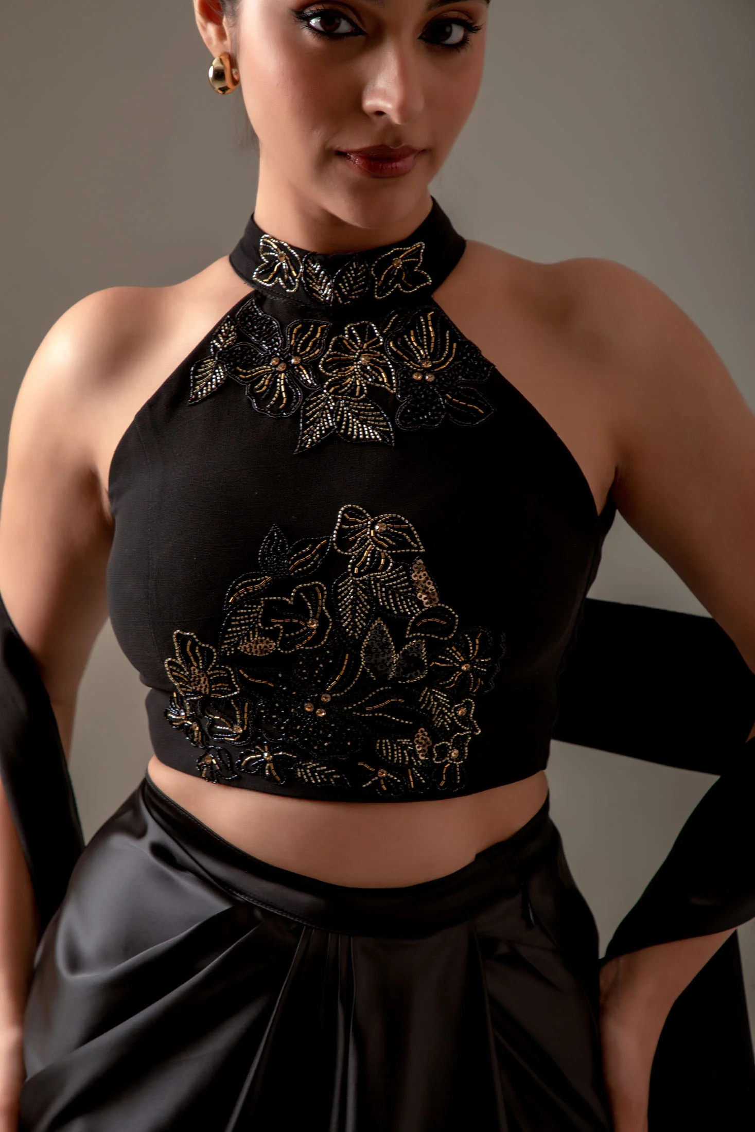 Black Draped Skirt Set - Image 9