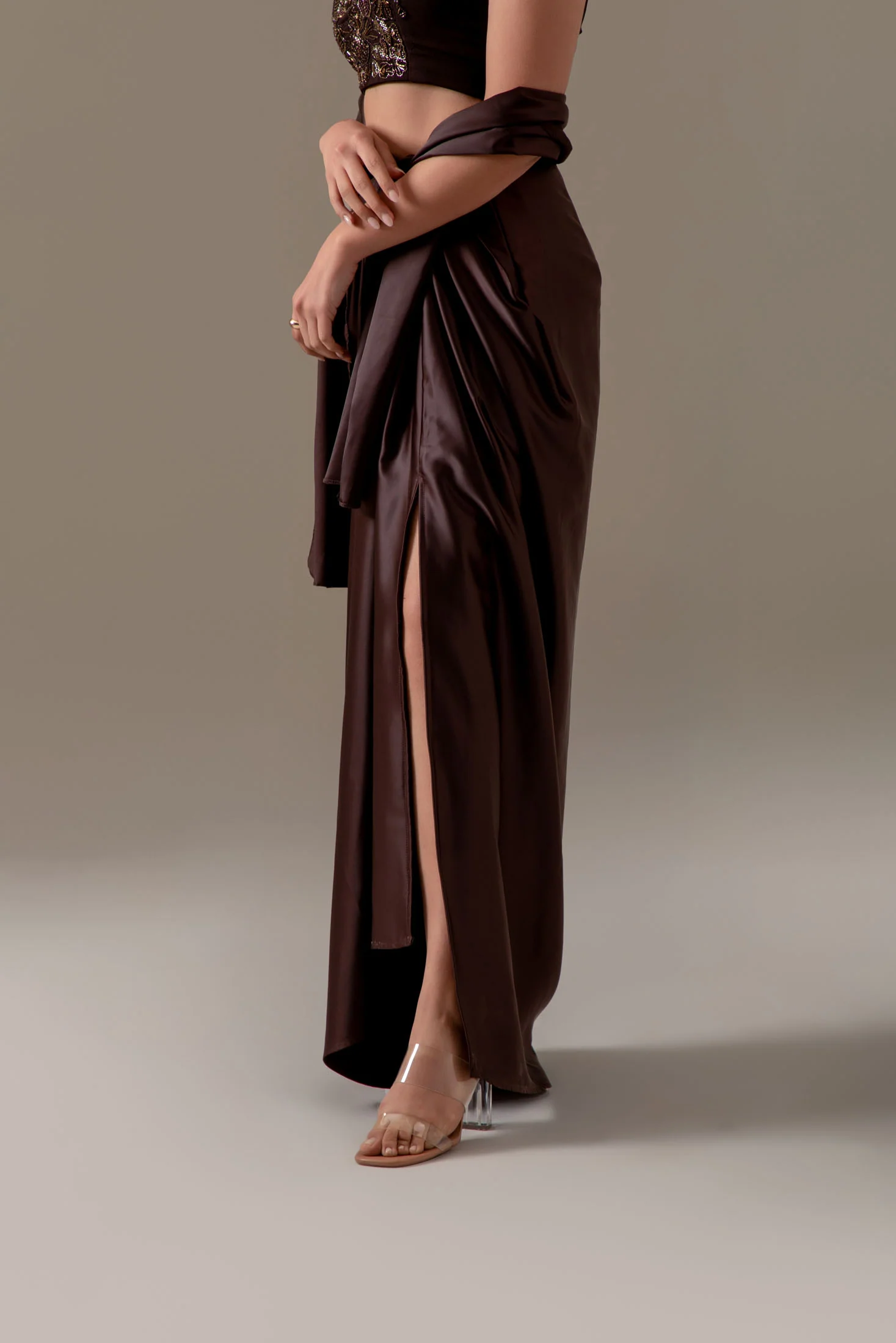 Brunette Brown Draped Skirt Set - Image 4