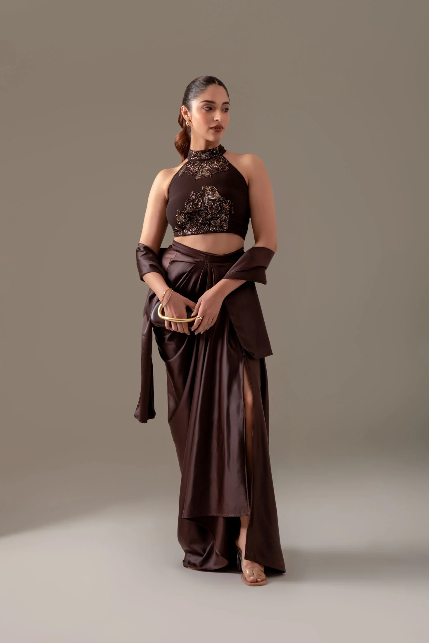 Brunette Brown Draped Skirt Set - Image 6