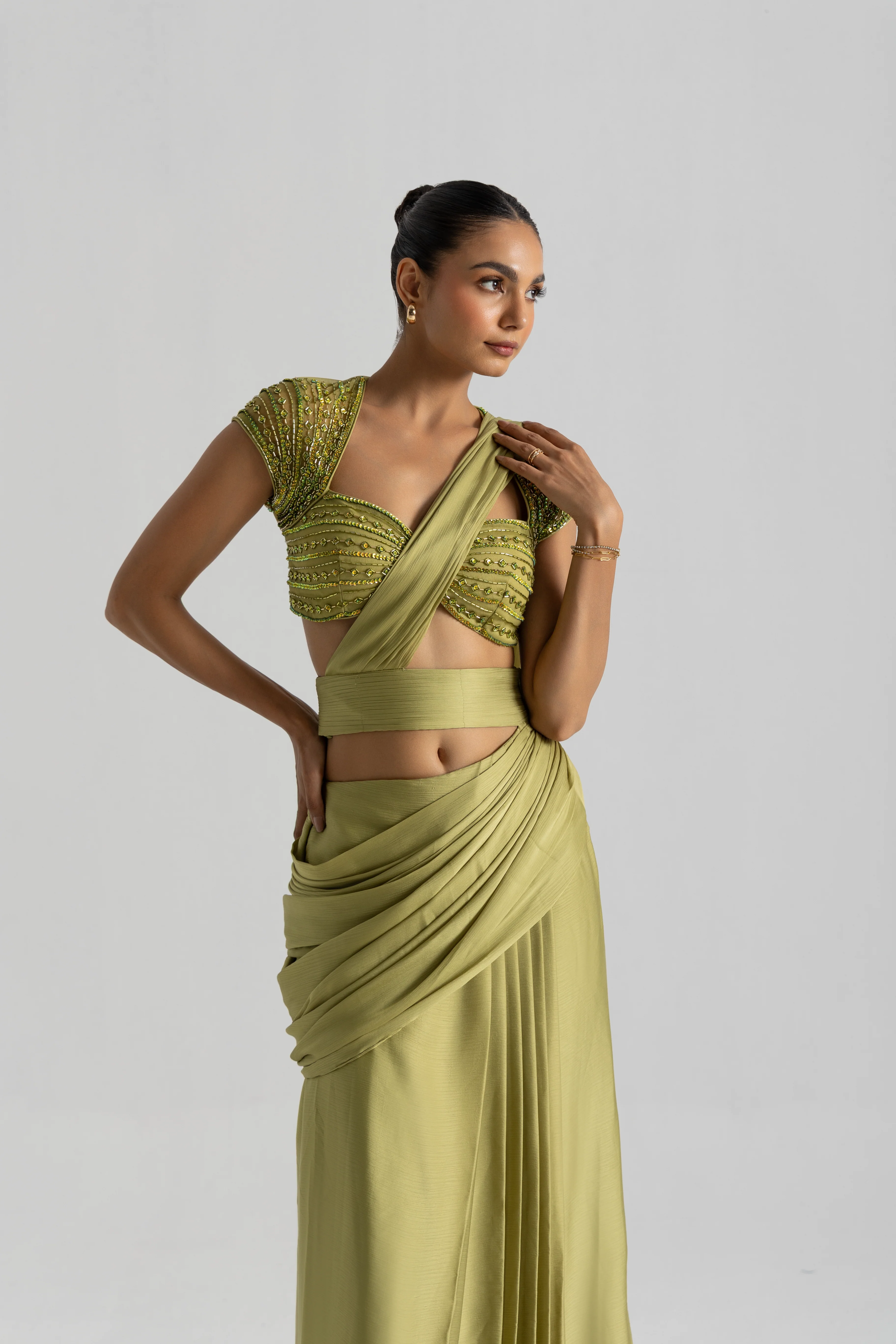 Green Glaze Saree - Image 3